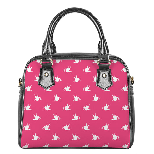 White Dove Breast Cancer Pattern Print Shoulder Handbag