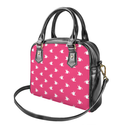 White Dove Breast Cancer Pattern Print Shoulder Handbag