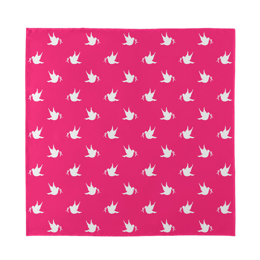 White Dove Breast Cancer Pattern Print Silk Bandana