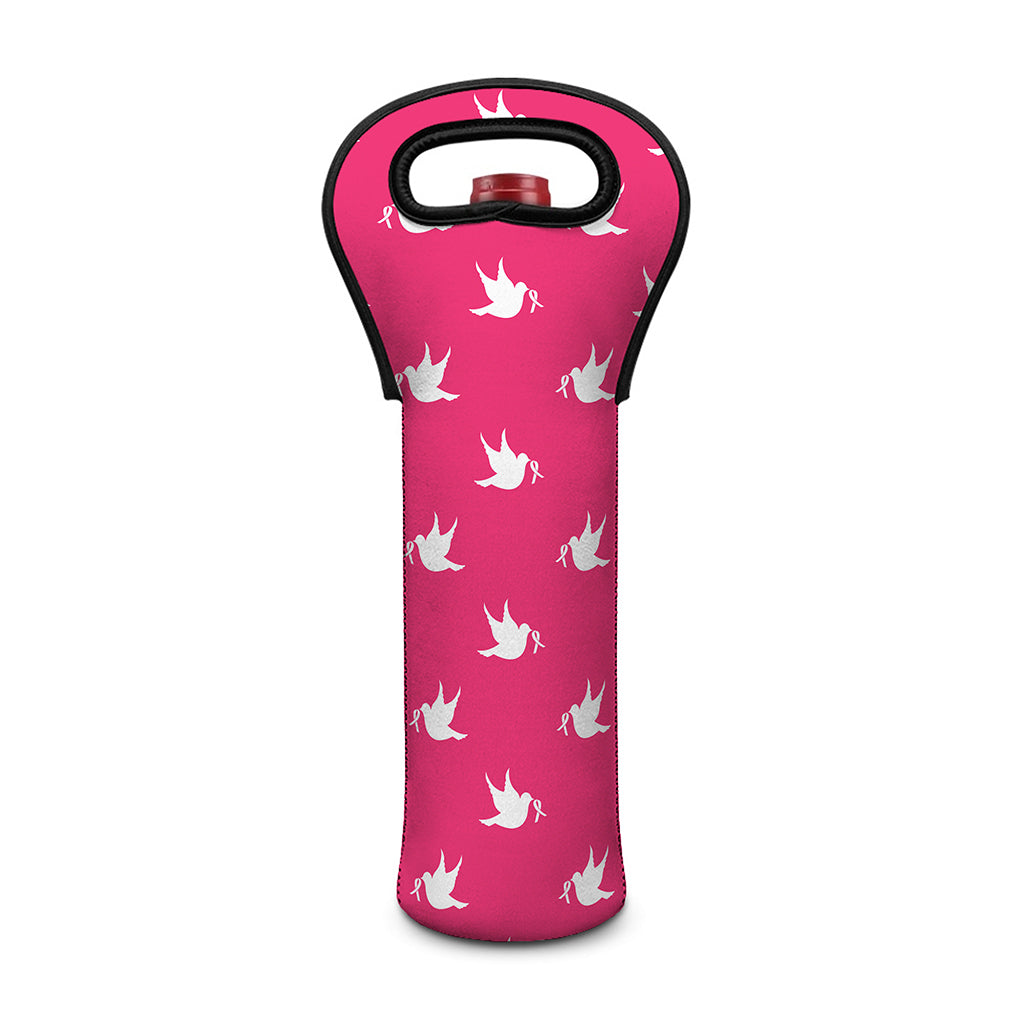 White Dove Breast Cancer Pattern Print Single Neoprene Wine Tote