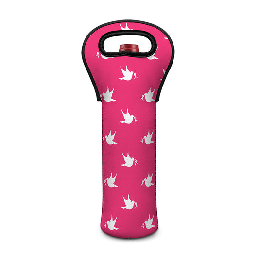White Dove Breast Cancer Pattern Print Single Neoprene Wine Tote