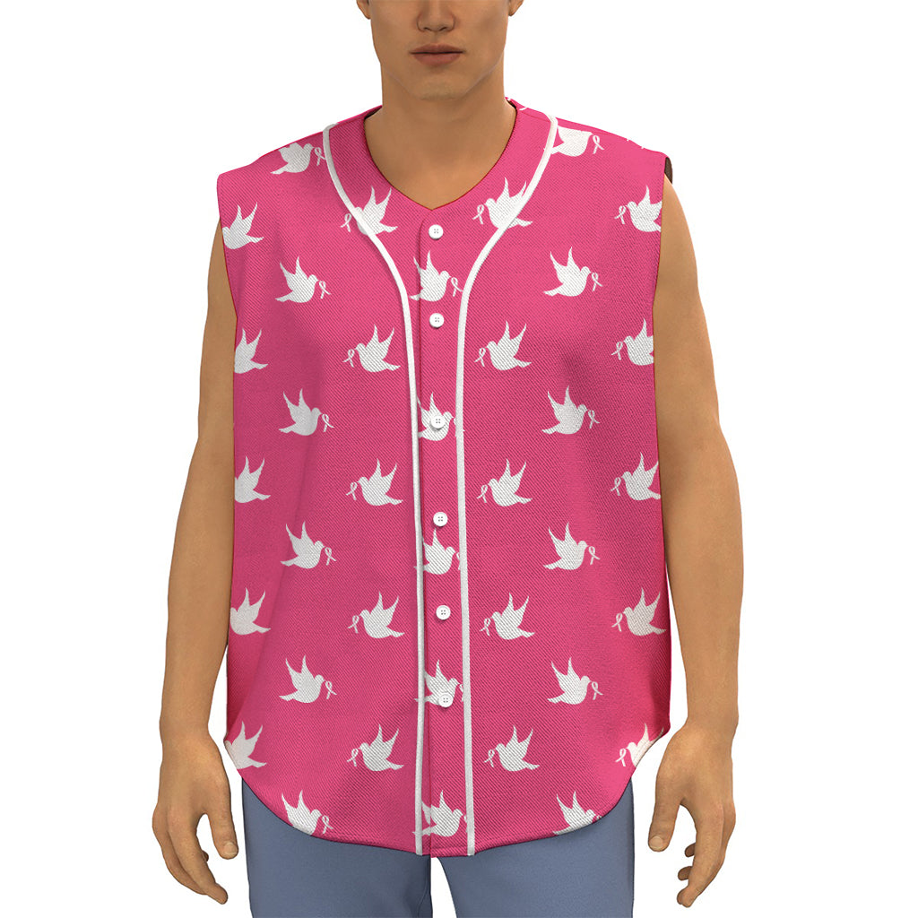 White Dove Breast Cancer Pattern Print Sleeveless Baseball Jersey
