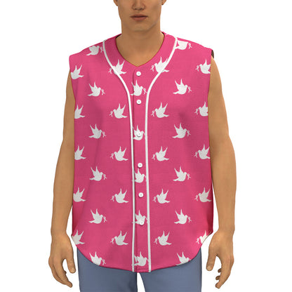 White Dove Breast Cancer Pattern Print Sleeveless Baseball Jersey