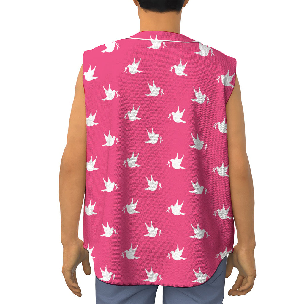 White Dove Breast Cancer Pattern Print Sleeveless Baseball Jersey