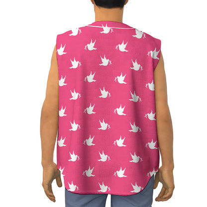 White Dove Breast Cancer Pattern Print Sleeveless Baseball Jersey