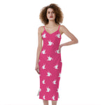 White Dove Breast Cancer Pattern Print Slim Fit Midi Cami Dress