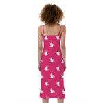 White Dove Breast Cancer Pattern Print Slim Fit Midi Cami Dress