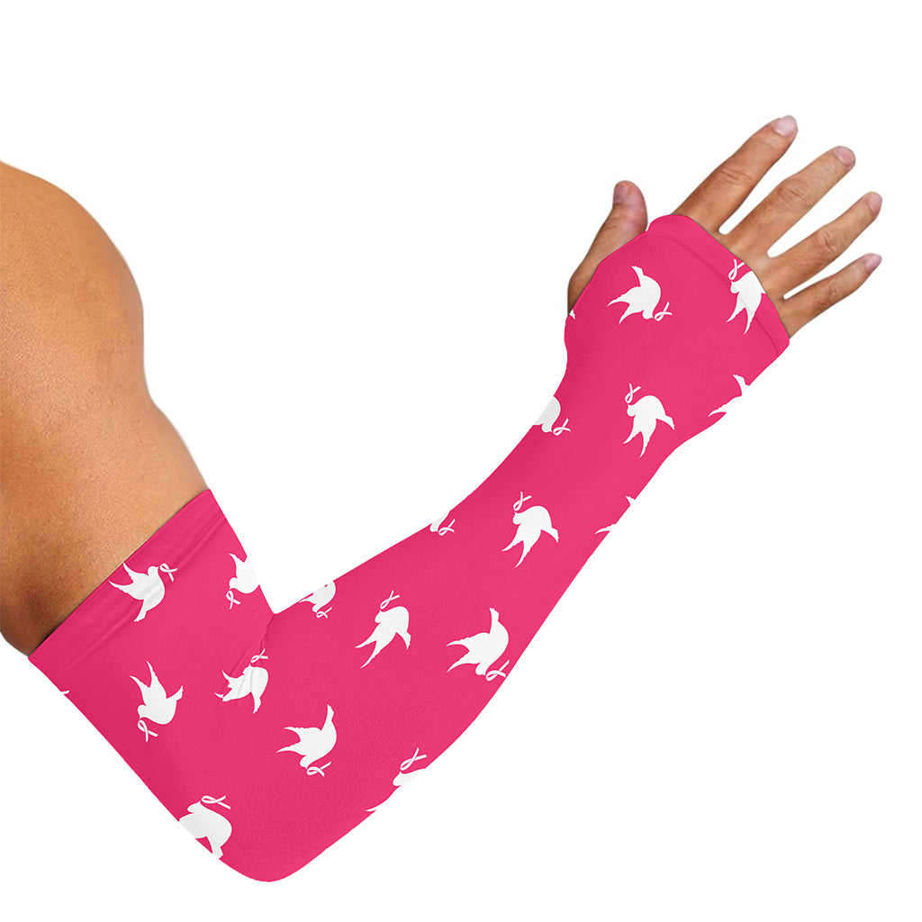 White Dove Breast Cancer Pattern Print Sun Protection Arm Sleeves