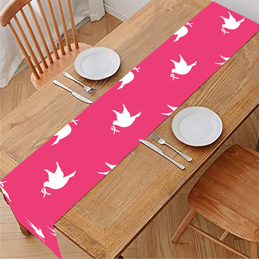 White Dove Breast Cancer Pattern Print Table Runner