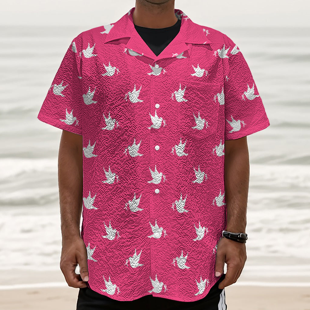 White Dove Breast Cancer Pattern Print Textured Short Sleeve Shirt