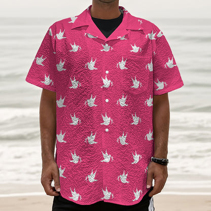 White Dove Breast Cancer Pattern Print Textured Short Sleeve Shirt