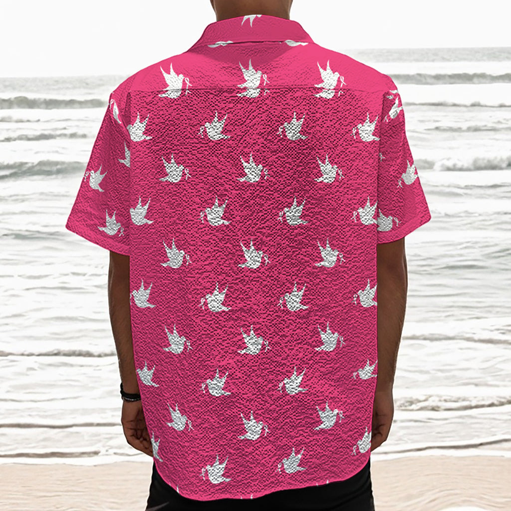 White Dove Breast Cancer Pattern Print Textured Short Sleeve Shirt