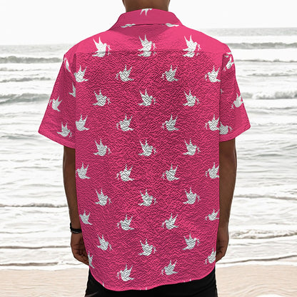 White Dove Breast Cancer Pattern Print Textured Short Sleeve Shirt