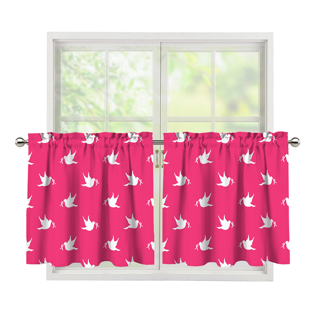 White Dove Breast Cancer Pattern Print Tier Curtains