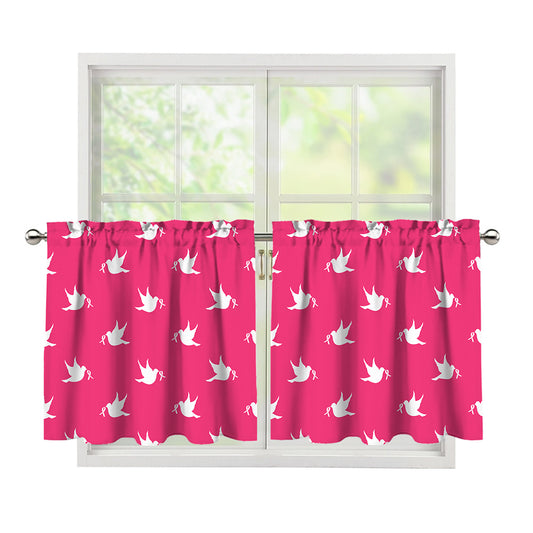 White Dove Breast Cancer Pattern Print Tier Curtains