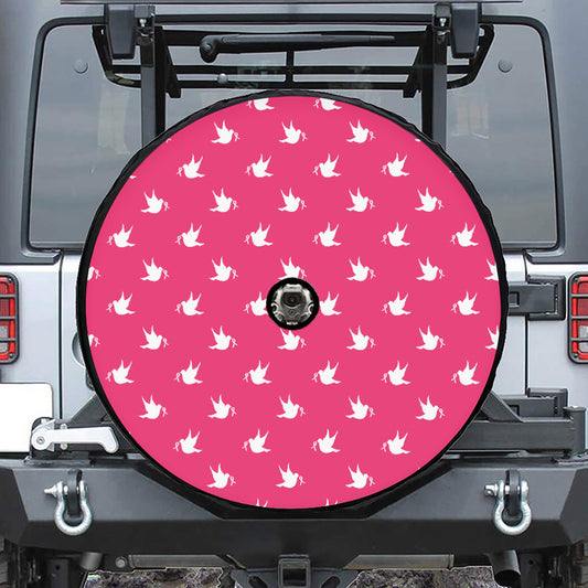 White Dove Breast Cancer Pattern Print Tire Cover With Camera Hole