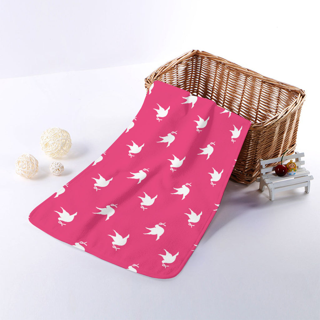 White Dove Breast Cancer Pattern Print Towel