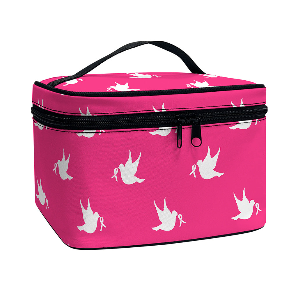 White Dove Breast Cancer Pattern Print Travel Makeup Bag