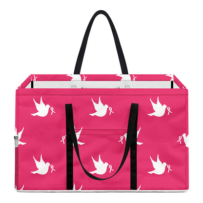 White Dove Breast Cancer Pattern Print Utility Tote Bag