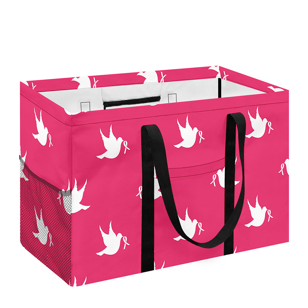 White Dove Breast Cancer Pattern Print Utility Tote Bag