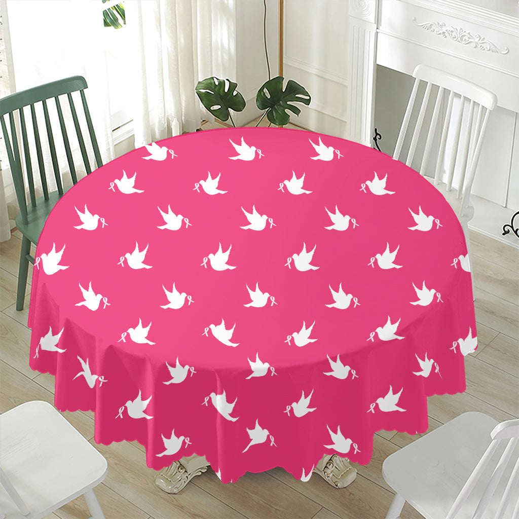 White Dove Breast Cancer Pattern Print Waterproof Round Tablecloth