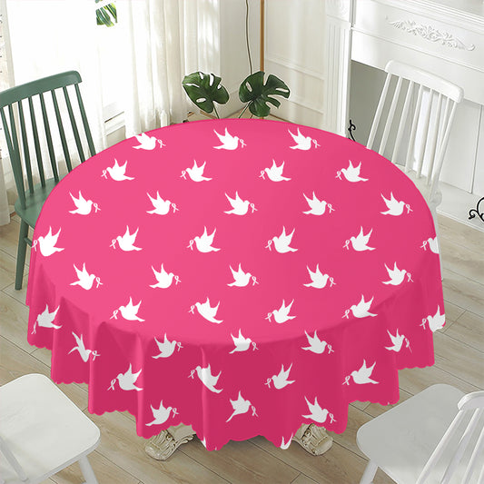 White Dove Breast Cancer Pattern Print Waterproof Round Tablecloth