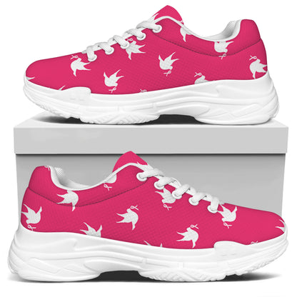 White Dove Breast Cancer Pattern Print White Chunky Shoes