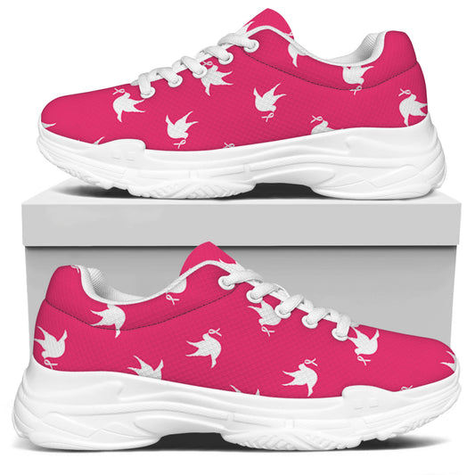 White Dove Breast Cancer Pattern Print White Chunky Shoes