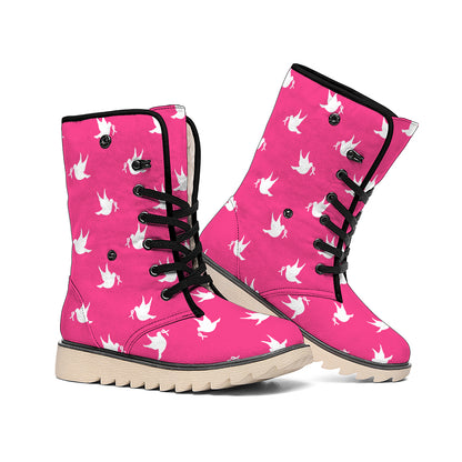 White Dove Breast Cancer Pattern Print Winter Boots