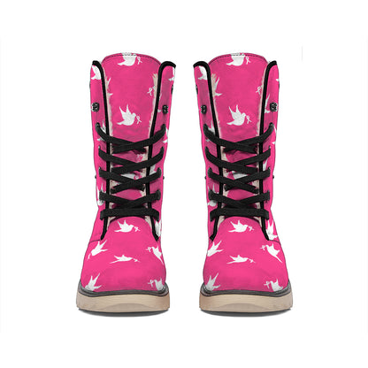 White Dove Breast Cancer Pattern Print Winter Boots