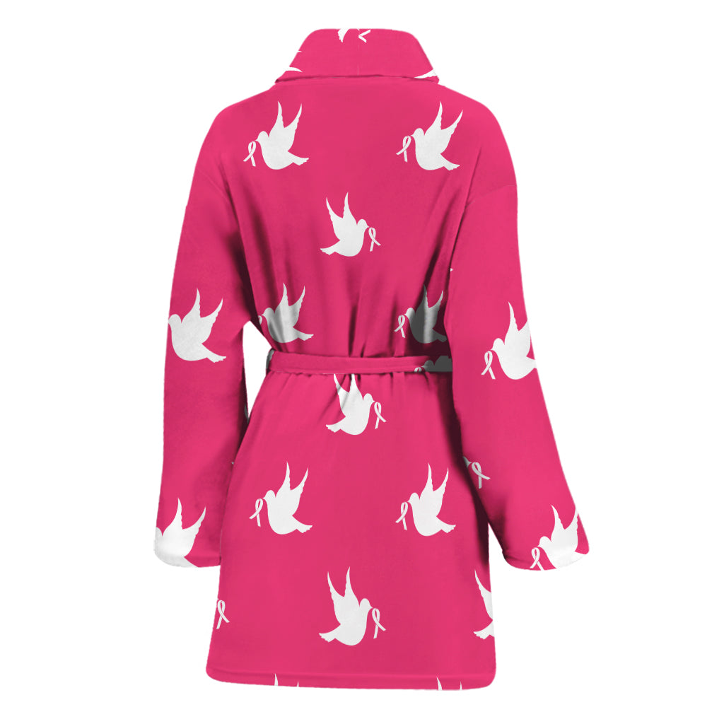 White Dove Breast Cancer Pattern Print Women's Bathrobe