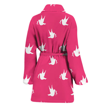 White Dove Breast Cancer Pattern Print Women's Bathrobe