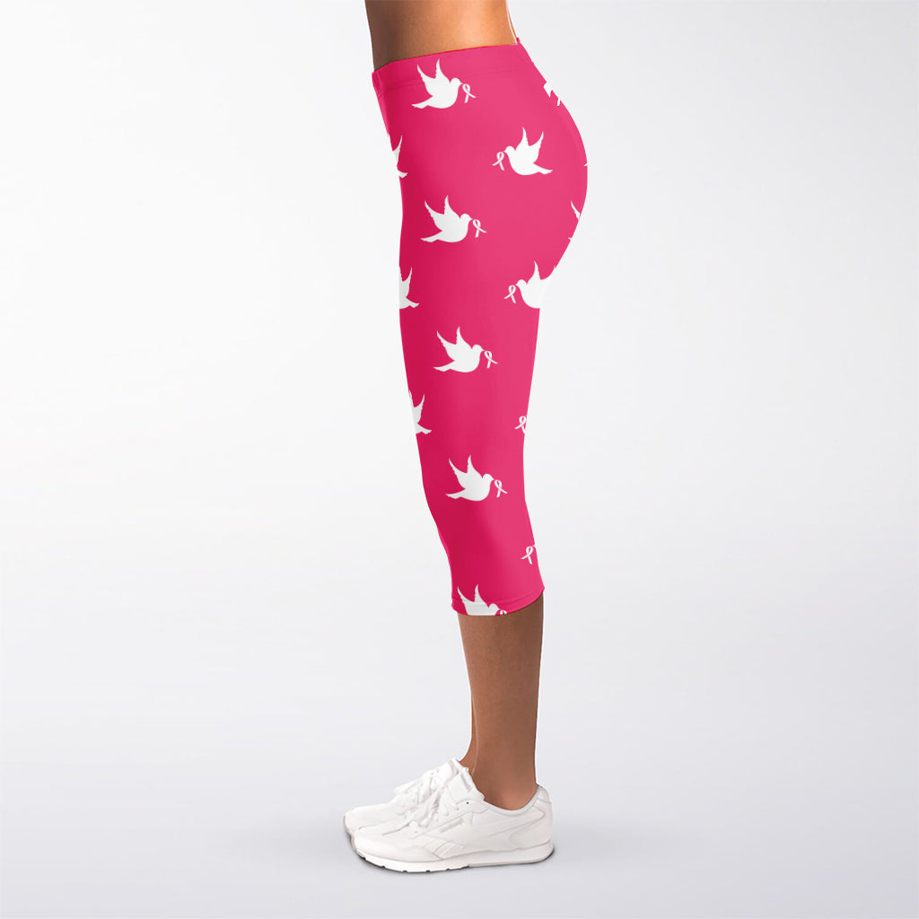 White Dove Breast Cancer Pattern Print Women's Capri Leggings