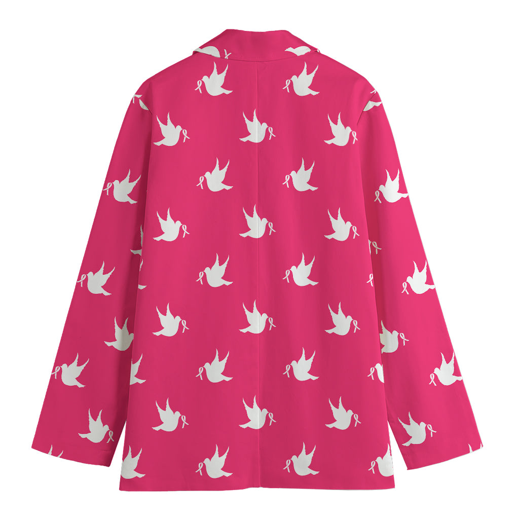 White Dove Breast Cancer Pattern Print Women's Cotton Blazer