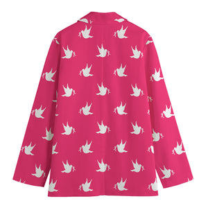 White Dove Breast Cancer Pattern Print Women's Cotton Blazer