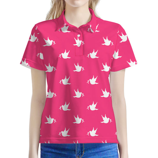 White Dove Breast Cancer Pattern Print Women's Polo Shirt
