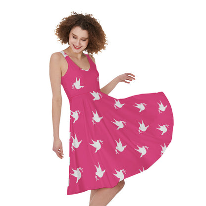 White Dove Breast Cancer Pattern Print Women's Sleeveless Dress