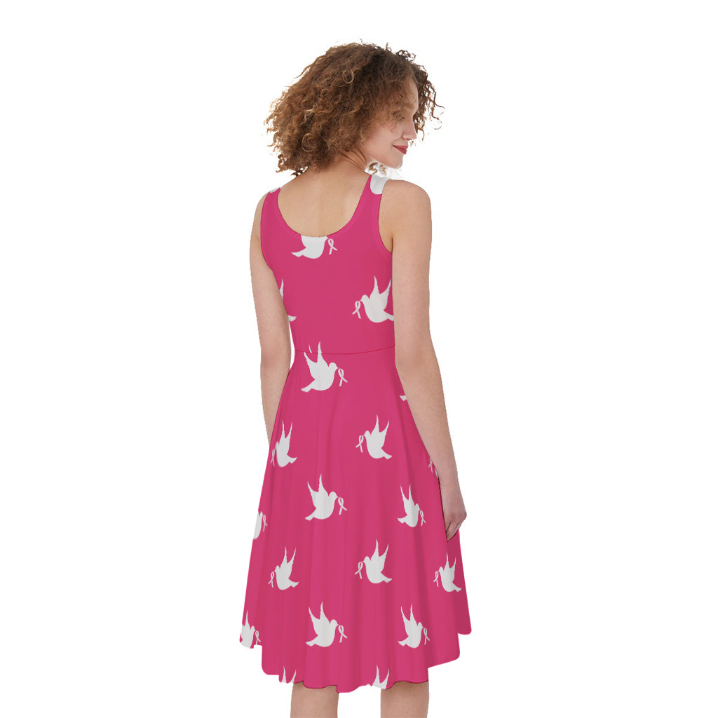 White Dove Breast Cancer Pattern Print Women's Sleeveless Dress