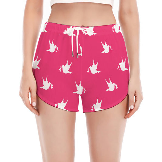 White Dove Breast Cancer Pattern Print Women's Split Running Shorts