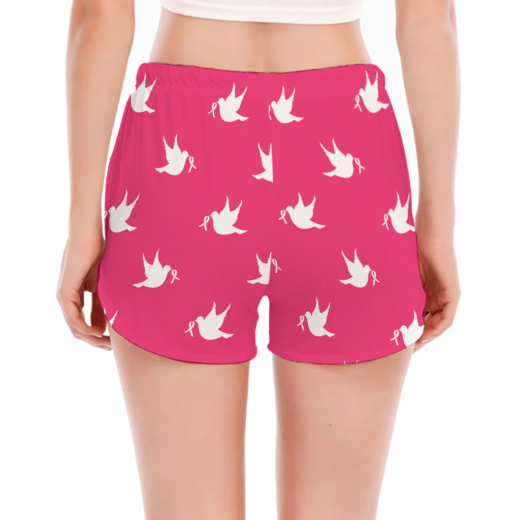 White Dove Breast Cancer Pattern Print Women's Split Running Shorts