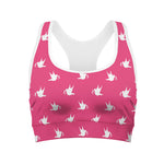 White Dove Breast Cancer Pattern Print Women's Sports Bra