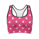 White Dove Breast Cancer Pattern Print Women's Sports Bra