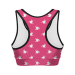 White Dove Breast Cancer Pattern Print Women's Sports Bra