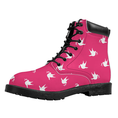 White Dove Breast Cancer Pattern Print Work Boots