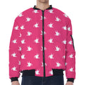 White Dove Breast Cancer Pattern Print Zip Sleeve Bomber Jacket