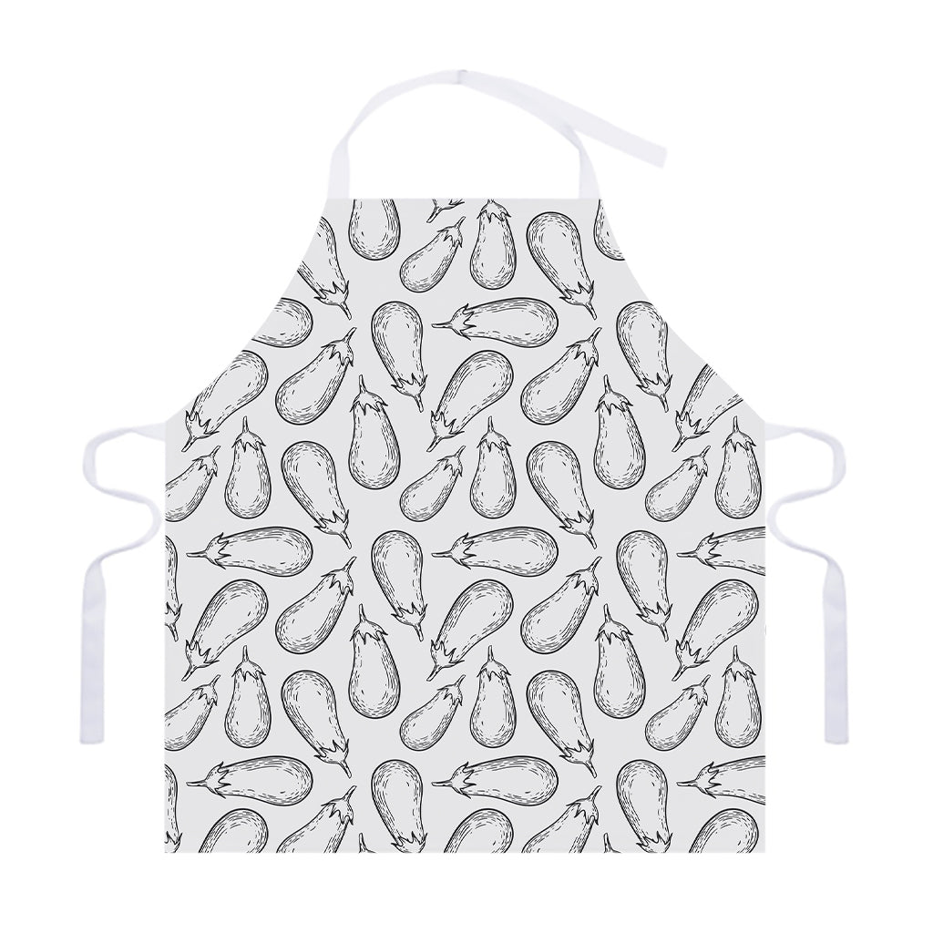 White Eggplant Drawing Print Adjustable Apron