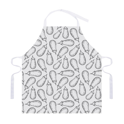 White Eggplant Drawing Print Adjustable Apron