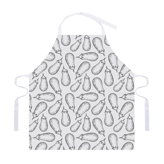 White Eggplant Drawing Print Adjustable Apron