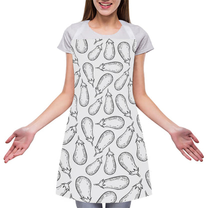 White Eggplant Drawing Print Adjustable Apron