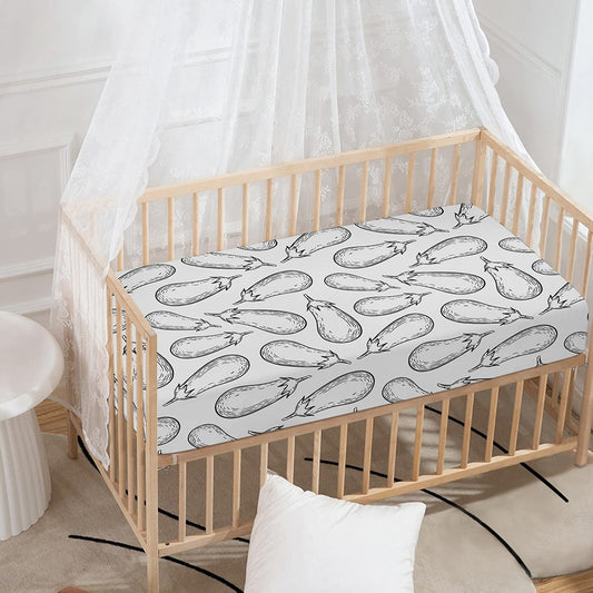 White Eggplant Drawing Print Baby Crib Sheet